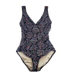 J.Crew 68B Paisley Print One Piece‎ Swimsuit Size 4 Navy Blue Orange